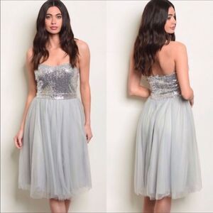 Silver sequin tulle dress